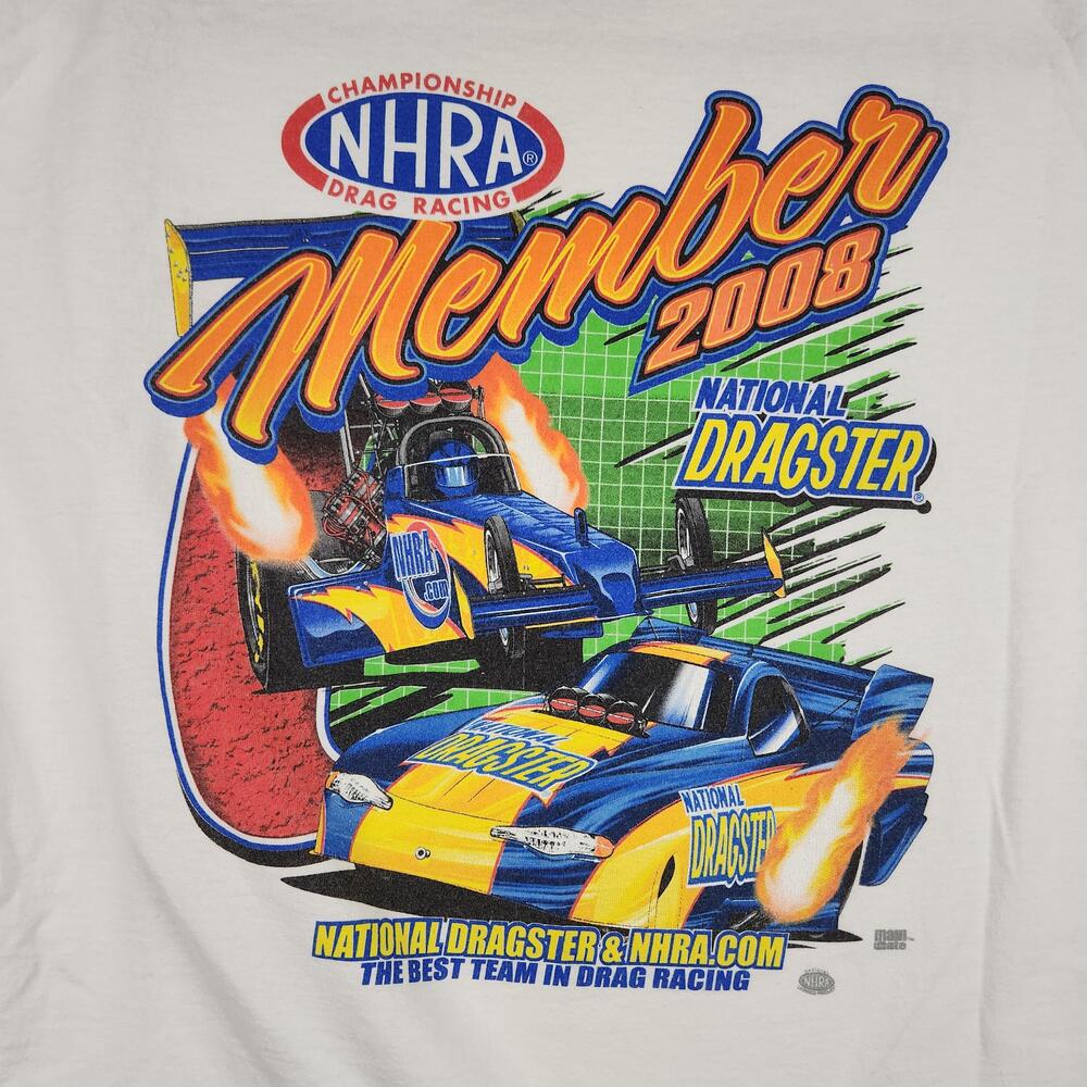 NHRA Member 2008 Shirt Mens XL White Graphic Drag Racing National Dragster Logo